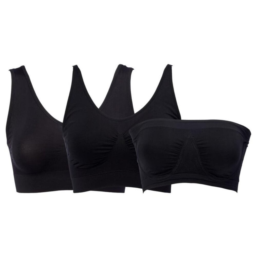 Rhonda Shear 3 Pack Best of Ahh Bra Size Medium Stretch Seamless Black 625.12